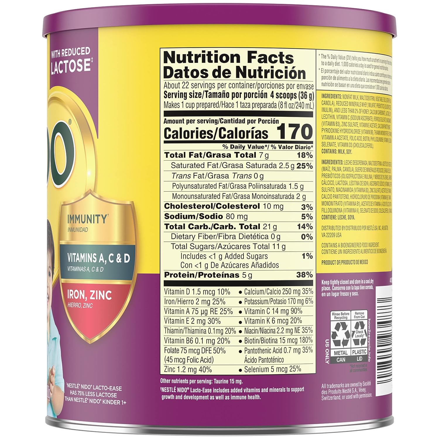 Nestle NIDO Lacto-Ease Toddler Powdered Milk Beverage - 28.2 Oz Canister - Toddler Drink Mix (Pack of 4) - Image 11